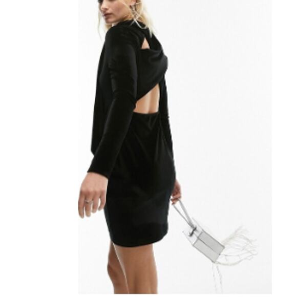 NWT TOPSHOP NORDSTROM Women's Black Knot Wrap Velvet Mini Dress Size 4-6 - Picture 3 of 8